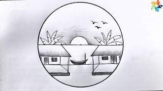 Village Scenery in Circle #Creative #Drawing #pencilsketch