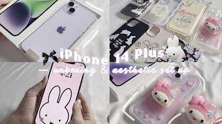 iPhone 14 plus unboxing (purple) | aesthetic setup & cute accessories