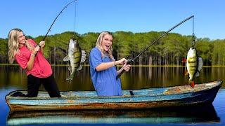 TWINS take 100 year old boat into pond full of lily pads! BASS HEAVEN!