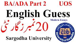 4th Year BA English Guess Paper Supply 2024 UOS | ADA Modern Essay English Guess Supply UOS | ADA BA