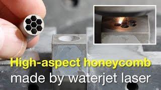 Waterjet laser cutting of high-aspect honeycomb / Wasserstrahl-Laserschneiden von einem Wabenmuster