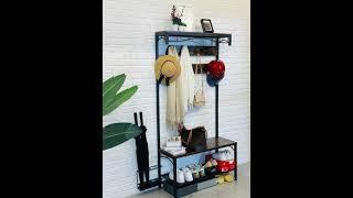 SimpleWise Hall Tree Coat Rack with Shoe Rack for Entryway