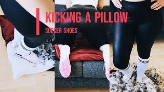 Experiment: Cutting a pillow with metal studs soccer shoes #shoes #foot #legs #asmr #leggings