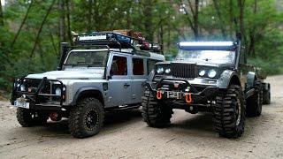 1/10 Scale RC Land Rover Kahn Defender 110 & Jeep Nukizer 715 with Trailers | fast Off-road driving