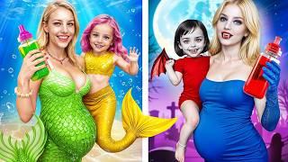 Superheroes Expecting a Baby! Pregnant Vampire vs Pregnant Mermaid!