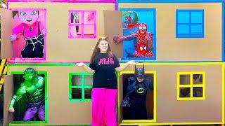 Four Colors Cardboard Houses with Superheroes