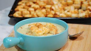 Potato and Leek Soup with Parmesan Croutons