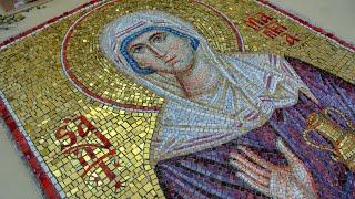 Making mosaic icon of Saint Martha