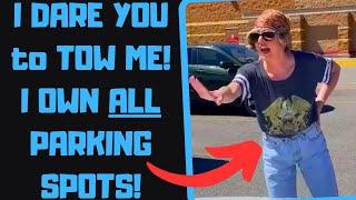 r/EntitledPeople - Smug Karen IGNORES NO PARKING SIGNS! Calls Cops On Herself lol
