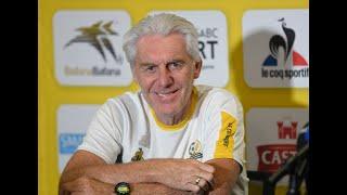 Bafana Bafana coach Hugo Broos and captain Themba Zwane on Uganda and Ronwen Williams.