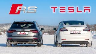 Audi RS4 Quattro VS Tesla Model 3 Performance AWD - What's BEST on snow? ️