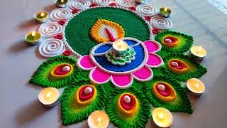 Diya rangoli design for Diwali|| Navaratri rangoli|| Festival rangoli|| dheepam rangoli