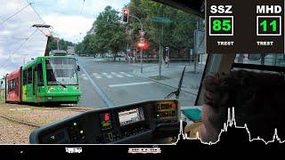 Nevyrovnaný semaforový zápas na lince 5  Cab view tram Brno