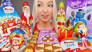 ASMR EATING CHRISTMAS CHOCOLATE CANDY BARS, KINDER, MILKA LINDT 초콜릿 크리스마스 (SWEET FOOD) MUKBANG먹방, 4K