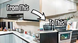 KITCHEN CABINET MAKEOVER | HOW TO PAINT MELAMINE CABINETS | NO ROLLER MARKS