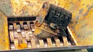 Shredding Car engine parts ! shredder machine strong shocking moments