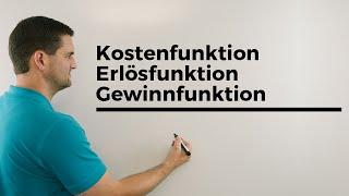 Kostenfunktion, Erlösfunktion, Gewinnfunktion, Beispiel 1, Wirtschaft | Mathe by Daniel Jung