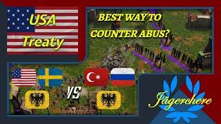 Best Way To Counter Abus Guns?! | 3v3 Treaty with USA | AOE III: DE