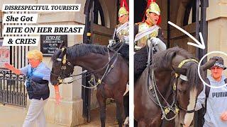 Tourist Got BITE on her BREAST & Cried at Horse Guards in London on a NIPPY DAY