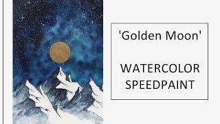 "Golden Moon" - Watercolor Speedpaint - Time Lapse