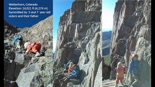 Incredible Hiking of Wetterhorn, 14021 ft or 4274 m , in Colorado by 5 and 7 year young  sisters