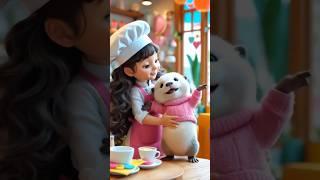 Baby chef & chubby otter spread joy at MarzCafe!  #ai #animals #otter #babygirl #trendingshorts