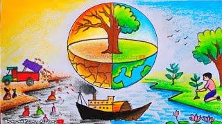 earth day drawing easy and beautiful||how to draw environment Day oil pastel colour