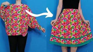 DIY , How to Transform a Big Blouse into a skirt quickly and easily !