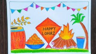 Happy Lohri Drawing Easy|Lohri Festival Drawing|Lohri easy Drawing|How todraw Lohri Festival Drawing