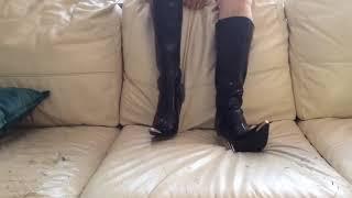 Knee length stiletto boots rip sofa