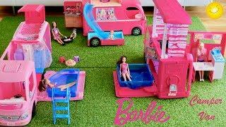 Barbie Camper Van Collection! 3 Barbie Campers Barbie Dolls go camping pretend play Dolls play