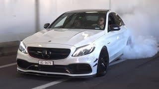 TUNED Mercedes C63 AMG in Monaco - Burnouts & LOUD Exhaust Sounds!