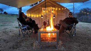 Christmas Camping by Tuolumne RiverCozy Nights with Fire Pit, Hot Chocolate Gingerbread Waffle ASMR