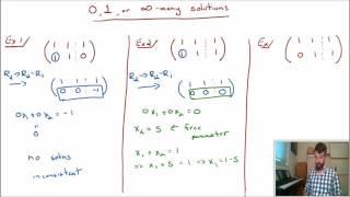 Examples with 0, 1, and infinitely many solutions to linear systems