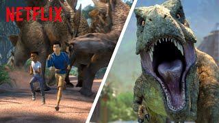 Best Dinosaur Escapes & Closest Calls  Jurassic World Camp Cretaceous | Netflix After School