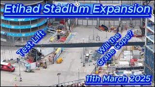 Etihad Stadium Expansion 11th March - Manchester City fc - Testing the crane for roof lifts