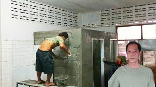 Renovated the bathroom with bricks separating the room with cement plaster.