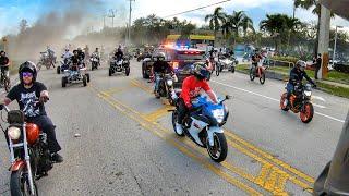 GAS STATION RUSHED BY COPS... DIRT BIKES GET STUCK!