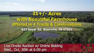 21 +/- Acres w/ 2,604 sf Home, Outbuildings & Lake - 633 Geyer Rd Boonville, IN