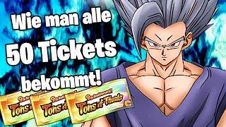 Wie man alle 50 TONS OF THANKS RAINBOW TICKETS bekommt! DBZ Dokkan Battle 9th Anniversary