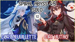 【SOLO】C0 Neuvillette x C1 Hutao Solo | Spiral Abyss 4.5 Floor 12 Full Star Clear!
