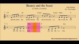 Beauty and the beast. La bella y la bestia.  Partitura flauta + audio. SI melodía. C instrument