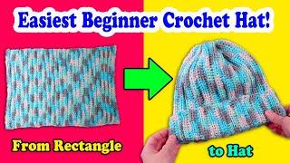 Easiest Beginner Crochet Hat - How to Make an Easy Crochet Beanie from a Rectangle - ONE Stitch