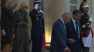 King Charles III and Queen Camilla leave the Elysee Palace after a meeting | AFP