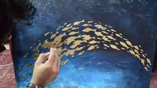 How to Abstract Acrylic Painting, Step by Step, Easy Painting Tutorial, Use Gold Leaf, MZ Arts