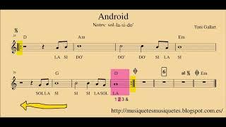Android.  Partitura flauta, violín, oboe,... + audio. SI melodía. C instruments.