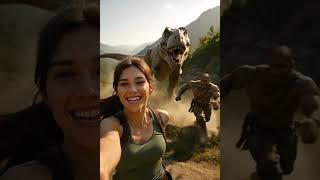 Lara Croft Running from a Dinosaur #ai #laracroft #shorts #aivideo