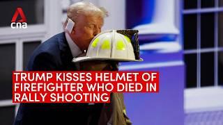 Donald Trump kisses helmet of firefighter who died in rally shooting