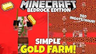 Minecraft Bedrock: Simple Gold Farm Tutorial! 980 Ingots/Hour! Tutorial! MCPE PC Xbox PS4