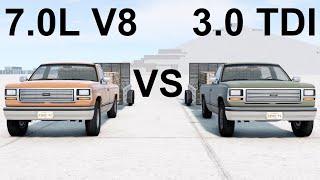 3 Liter Turbo Diesel vs 427 Big-Block V8 Pulling Test! BeamNG. Drive